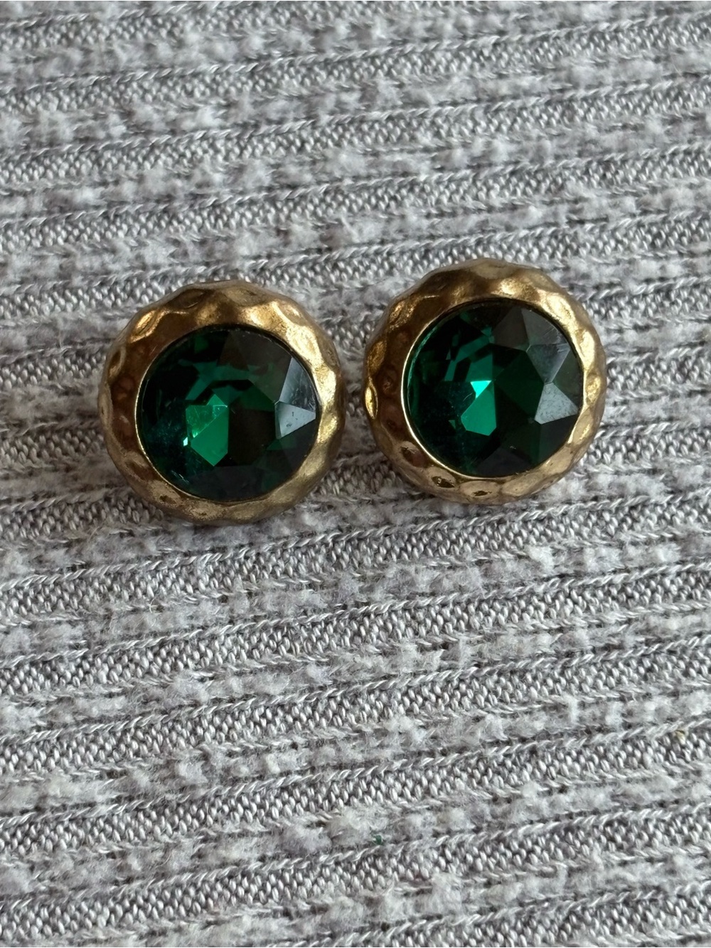 Vintage gold tone round green gemstone stud earrings